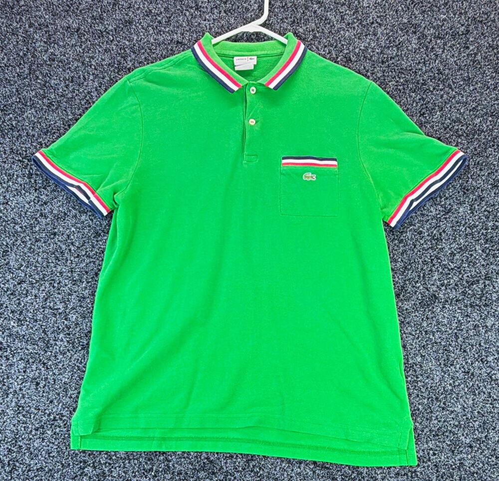 Lacoste Polo Shirt Men's XL Green Short Sleeve Collared Solid Logo Button Knit
